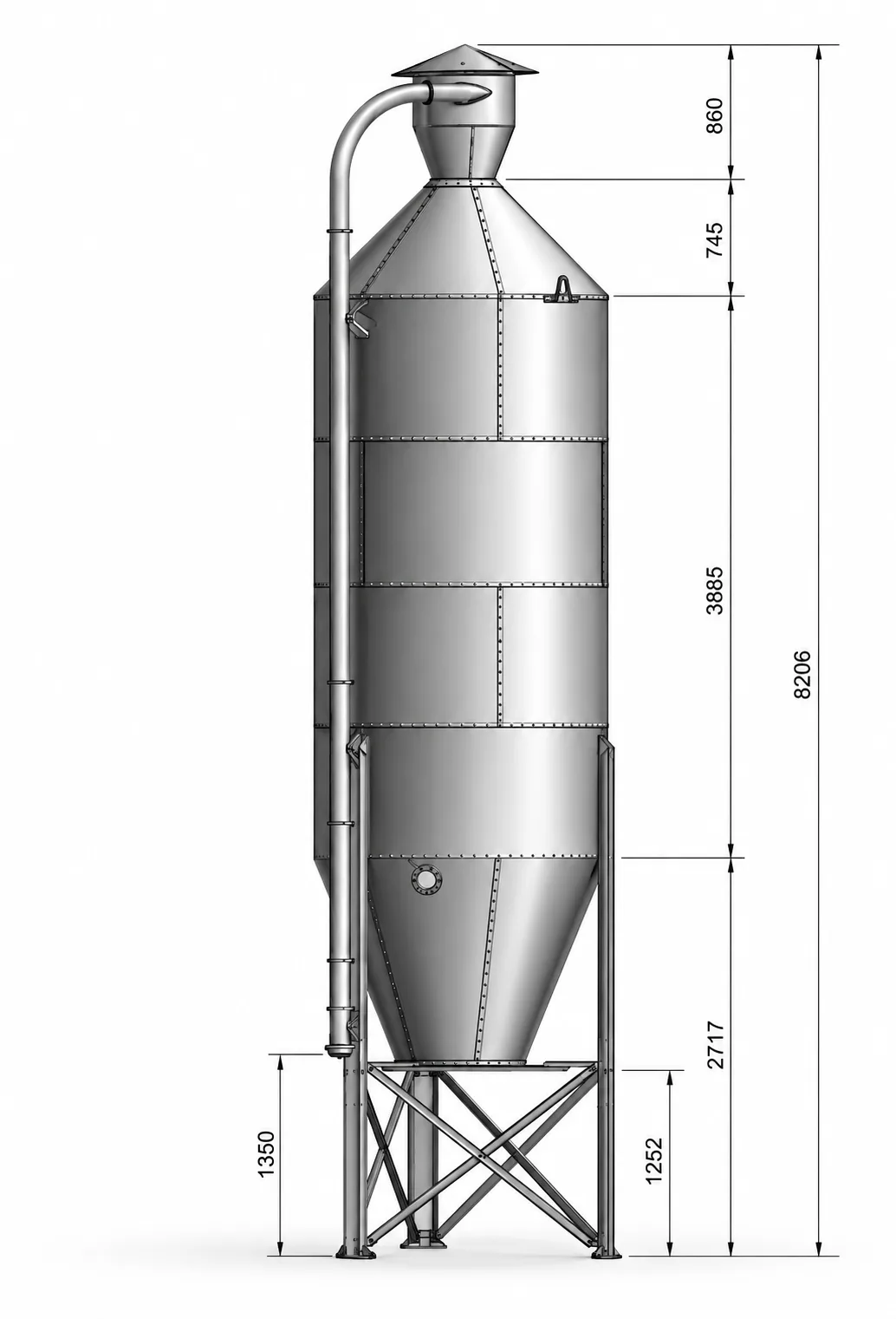 Fodersilo med koniskt underrede och höjdangivelse, modell UNIK Small 14.