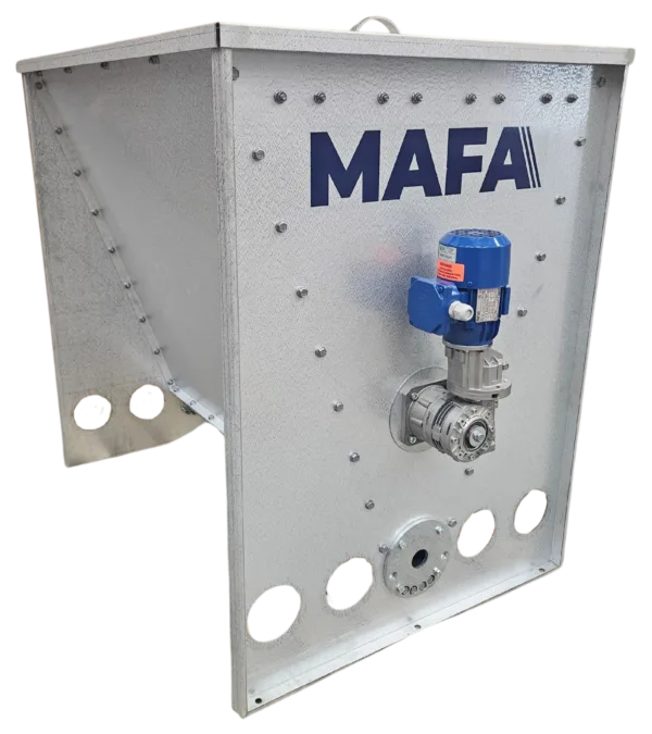 MAFA-metallsilo med inbyggd elmotor för effektiv hantering av bulkmaterial.